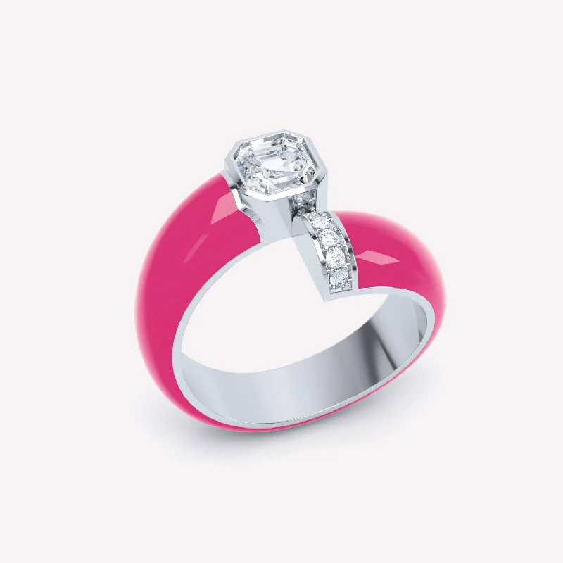 Custom Diamond Promise Ring-Toi et Moi Pink Asscher 18K Whitegold Ring w. Lab-Grown Diamonds