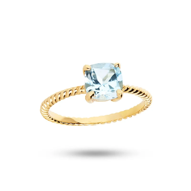 Wedding Ring with Yellow Diamonds-Gem Candy Large Blue 18K Gold Plated Ring w. Topaz