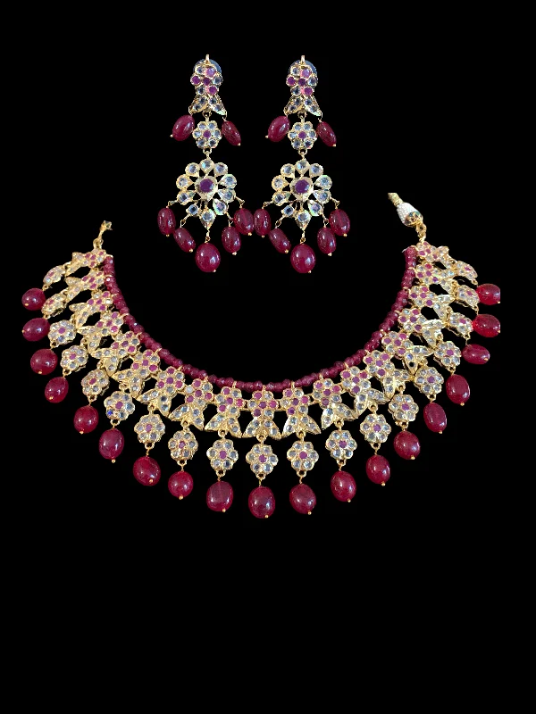 Handmade Gemstone Necklace-NS231 Parisha necklace set in ruby  ( SHIPS IN 4 WEEKS )