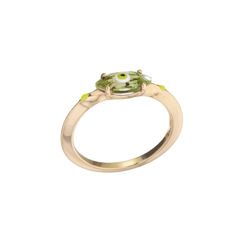 Handmade Gemstone Ring-Big Eye 9K Gold Ring w. Peridot