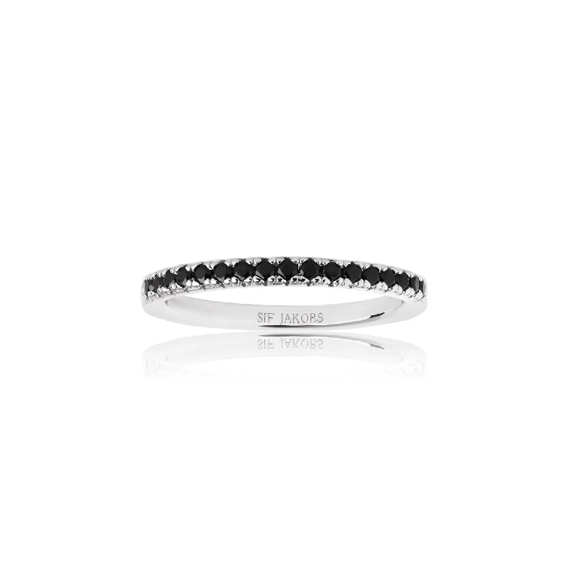 Silver Wedding Band for Women-Ellera Silver Ring w. Black Zirconias