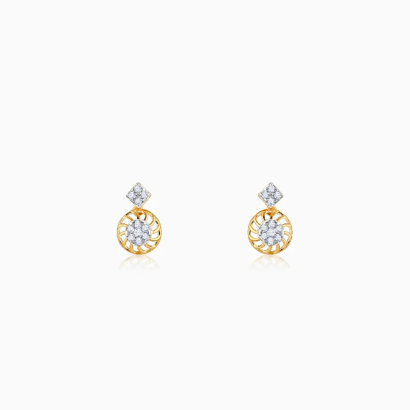 Colorful Dangle Earrings-Gold Unravel Solitaire Diamond Earrings