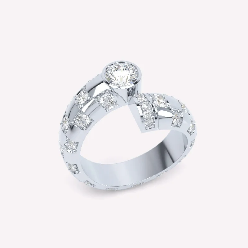 Stackable Rings for Women-Toi et Moi Checkerboard 18K Whitegold Ring w. Lab-Grown Diamonds