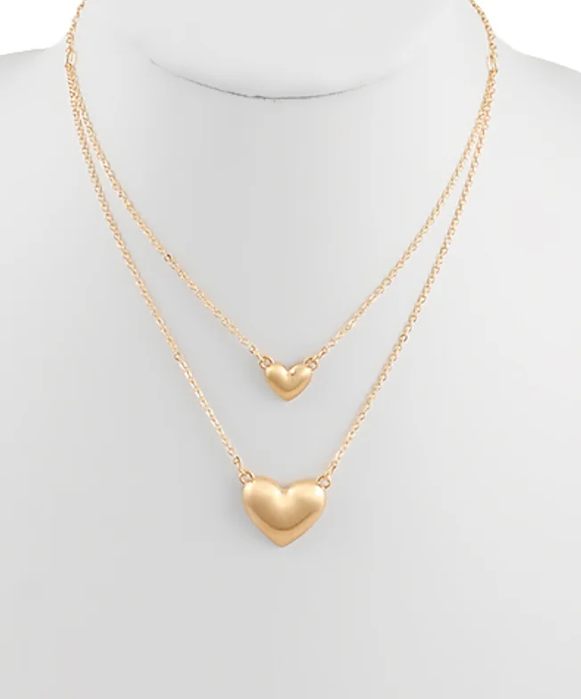 Rose Gold Necklace for Women-Layered Puff Heart Necklace