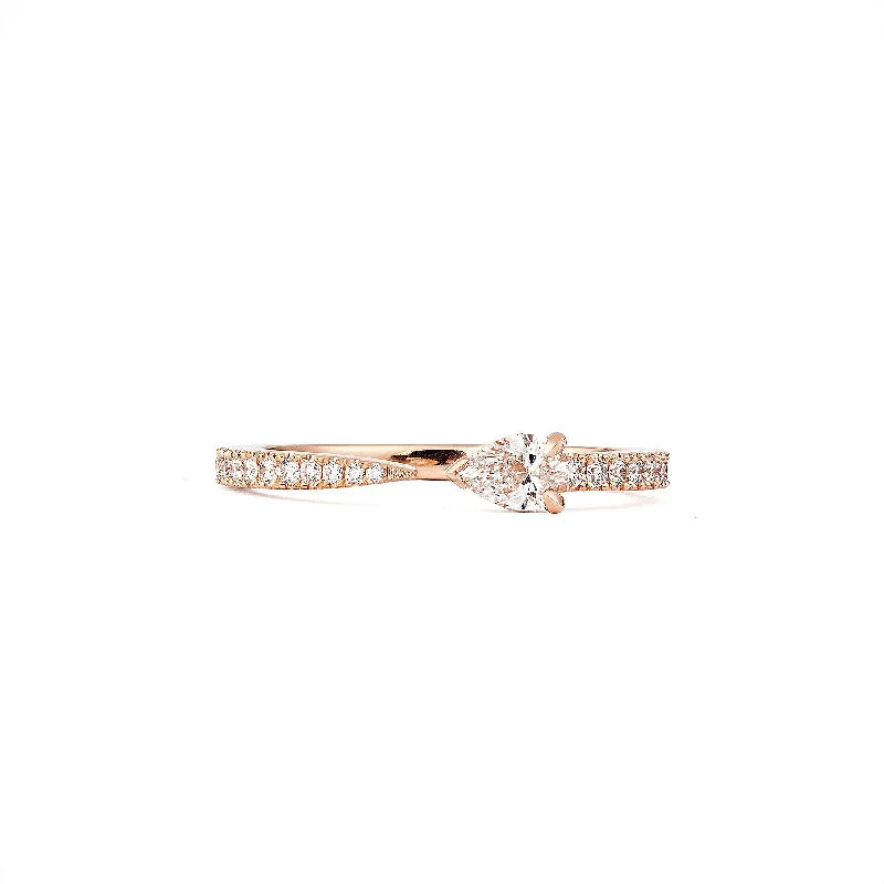 Women’s Pink Sapphire Ring-Drop 18K Rosegold Ring w. Diamonds