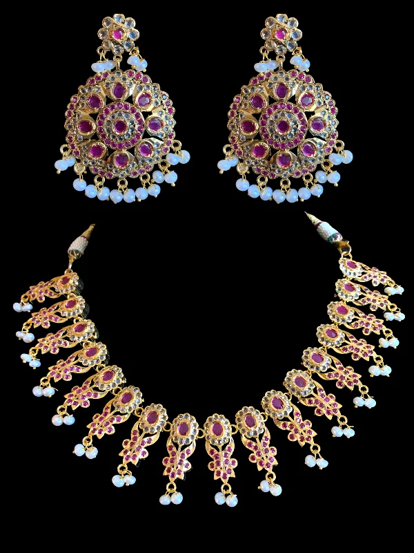 Wedding Necklace for Bride-NS368 Simeon gold plated Hyderabadi necklace in fresh water pearls ( READY TO SHIP)