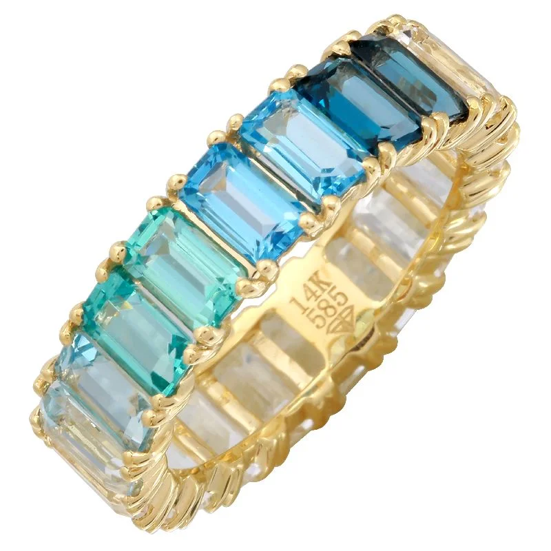 Chunky Silver Ring-14k Gold Gemstone Blue Ombre Eternity Ring