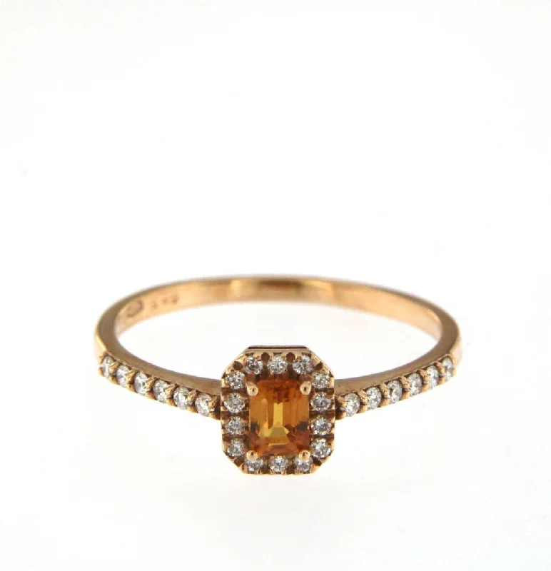 Custom Engagement Ring with Birthstone-Candy 18K Rose Gold Ring w. Diamonds & Orange Sapphire