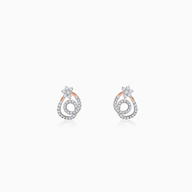 Rose Gold Stud Earrings-Rose Gold Twist of Grace Diamond Earrings