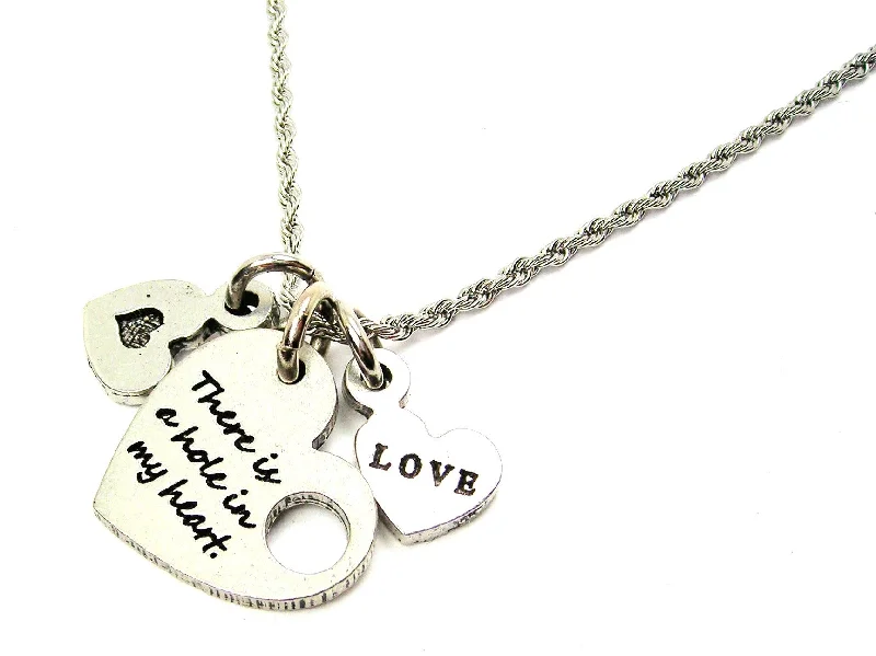 Diamond Necklace for Women-There Is A Hole In My Heart Stainless Steel Rope Chain Necklace