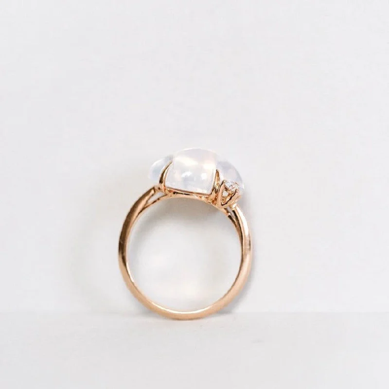 Round Cut Diamond Ring-Cloud 18K Gold or Rosegold Ring w. Diamonds & Quartz