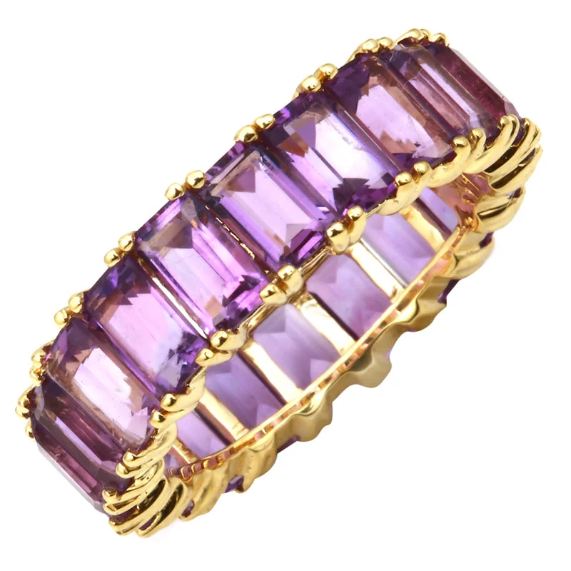 Silver Wedding Band for Women-14k Gold Emerald Cut Amethyst Eternity Band