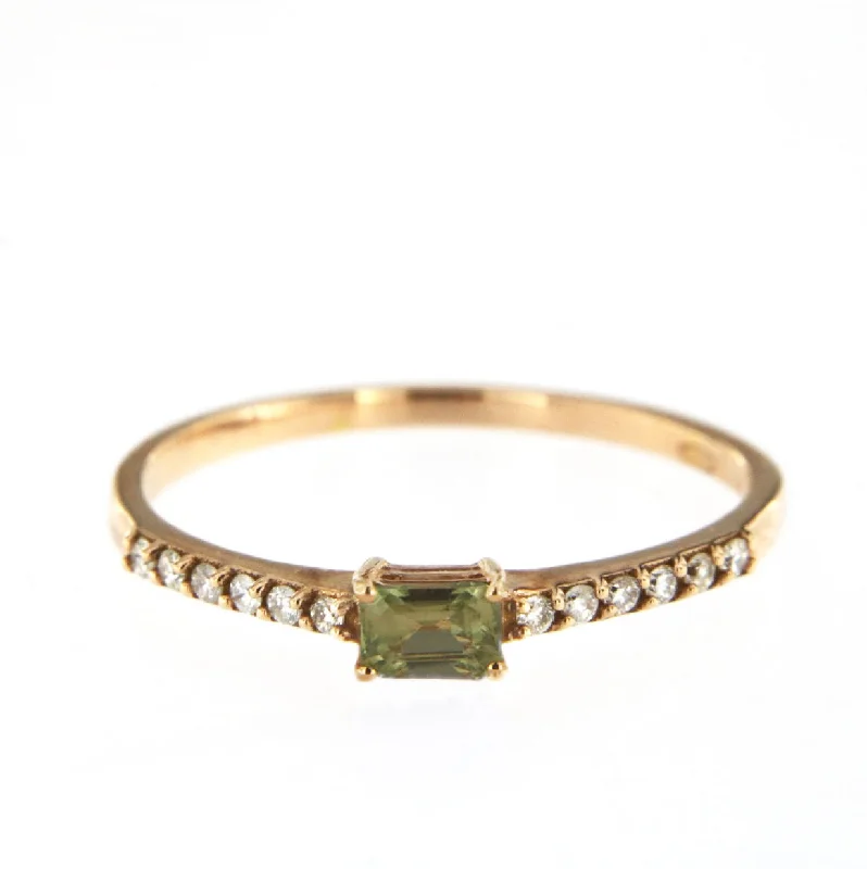 Customizable Wedding Ring-Candy 18K Rose Gold Ring w. Green Sapphire & Diamonds