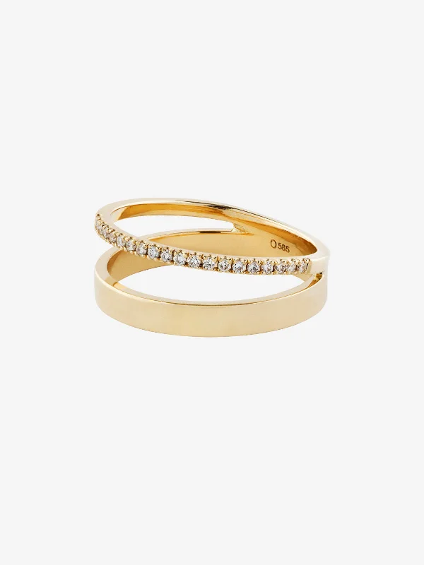 Simple Solitaire Engagement Ring-Diamond Line Double 0.15 14K Gold, Whitegold or Rosegold Ring w. Diamonds