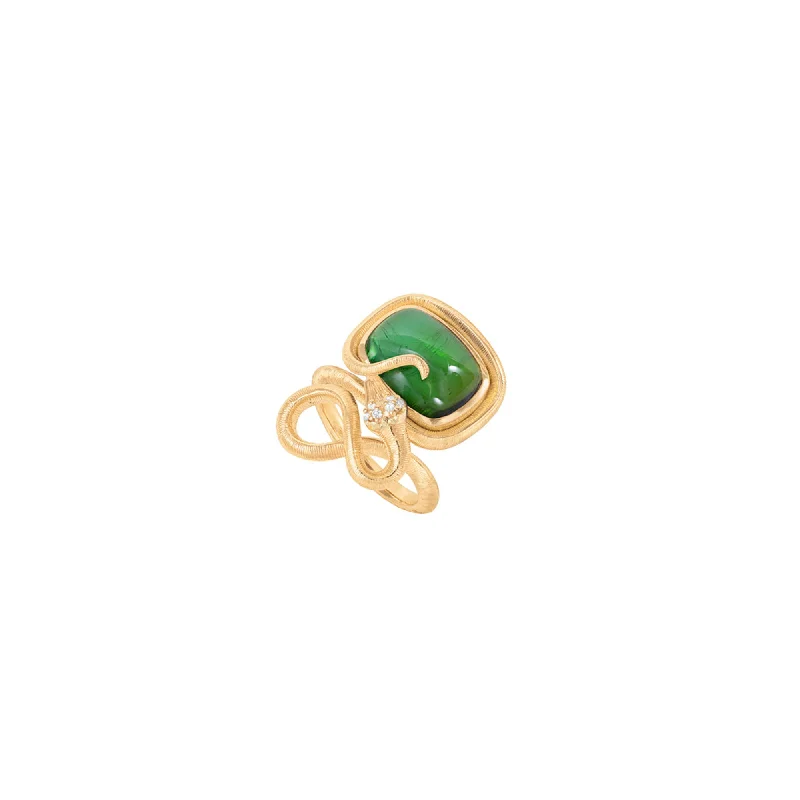 Sapphire Ring for Women-Snakes Petite 18K Gold Ring w. Diamonds & Tourmaline