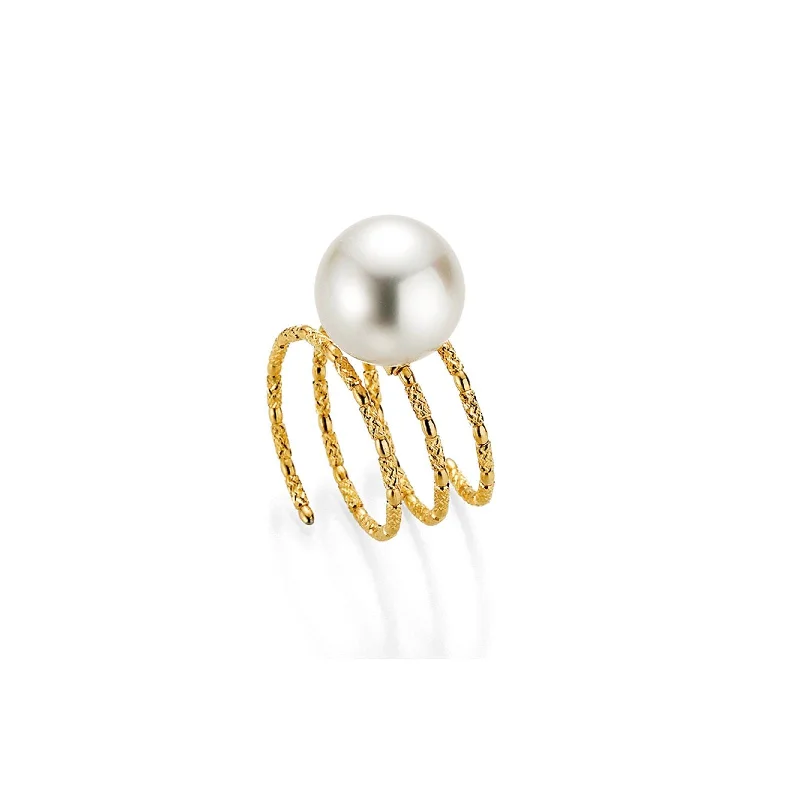 Modern Solitaire Ring-Wrap 18K Gold Ring w. South Sea Pearl