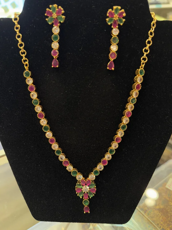 Wedding Necklace for Bride-Alluring Multicolor Premium Gold Plated Necklace With Earrings