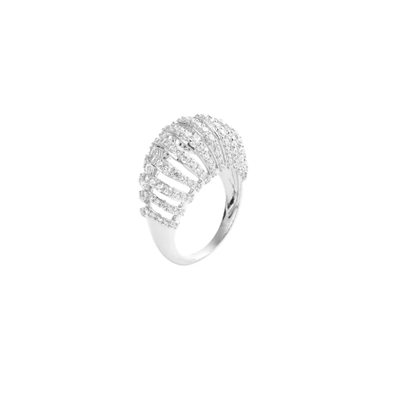 Vintage Diamond Ring-Mini Ribbed VOID Silver Ring w. Zirconia