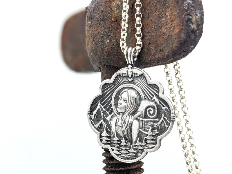 Luxury Pearl Necklace-Patron Saint of Open Skies Necklace - Adventure Hiking Medallion