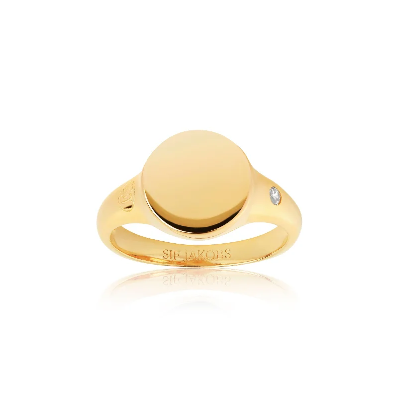 Men’s Wedding Ring with Engraving-Follina Pianura Piccolo Gold Plated Ring w. White Zirconia