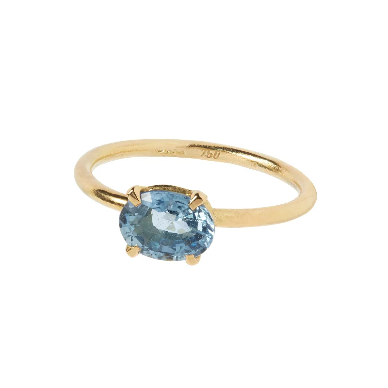 Diamond Ring for Women-Oval Blue 18K Gold Ring w. Sapphire