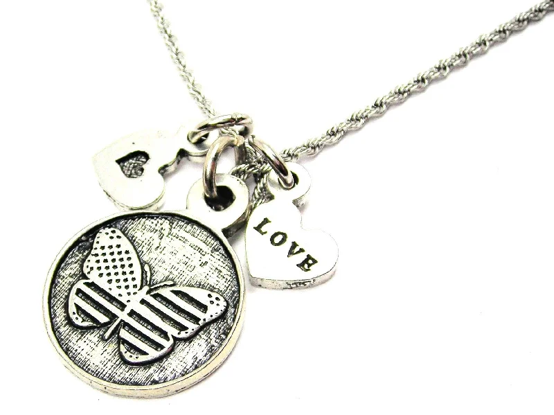 Women’s Elegant Necklace-American Flag Butterfly Circle Stainless Steel Rope Chain Necklace