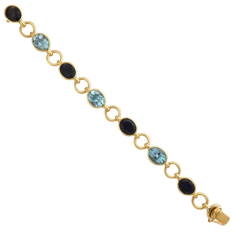 Handmade Charm Bracelet-BRACELET- BLUE TOPAZ AND IOLITE IN 18K GOLD