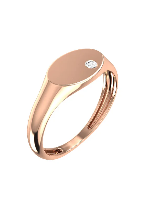 Oval Engagement Ring-Oval Signet 18K Rose Gold Ring w. Lab-Grown Diamond