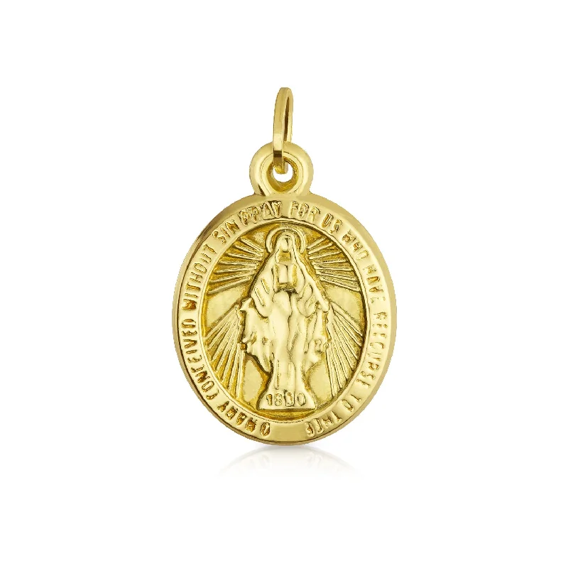 Natural Stone Pendant Necklace-Yellow 14K Gold Guadalupe Virgin Mary Religious Medallion Pendant Necklace