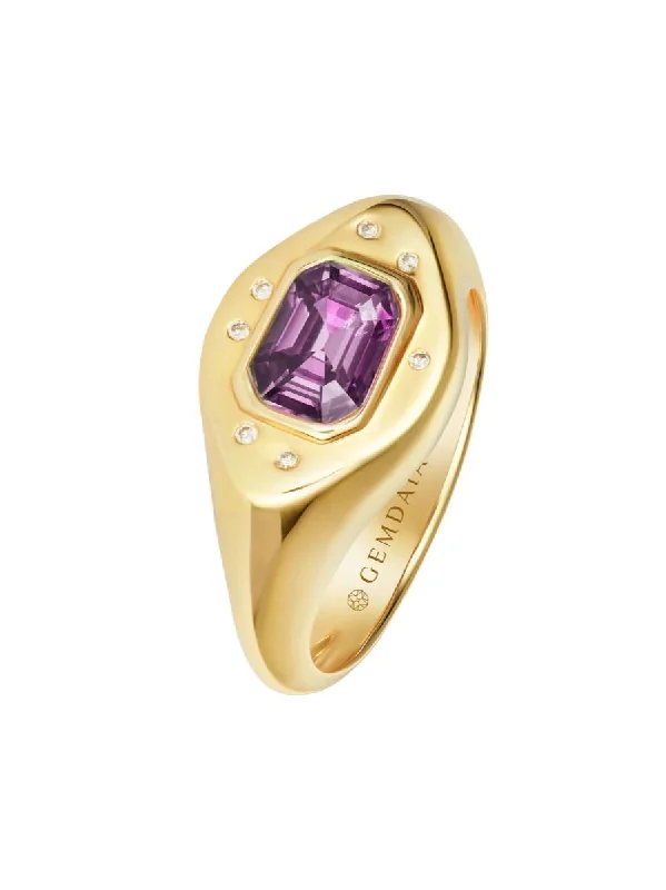 Sterling Silver Ring for Women-Purple Sapphire 14K Gold Signet Ring