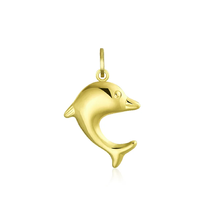 Personalized Necklace for Gift-Small Dainty 14K Gold Nautical Dolphin Pendant Necklace for Teens No Chain