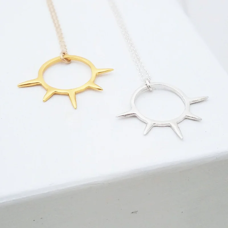 Gold Choker Necklace-Sunburst Pendant Necklace in Sterling Silver