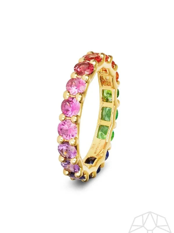 Birthstone Ring for Women-Rainbow Sapphire Chunky Gradient 18K Gold Ring