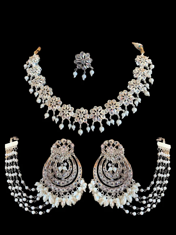 Artistic Statement Necklace-NS193 Malavika necklace set in silver plating   ( SHIPS IN 3 WEEKS )