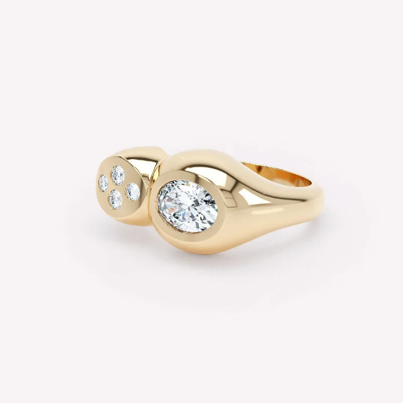 Bezel Set Engagement Ring-Curve Duo 18K Gold Ring w. Diamonds