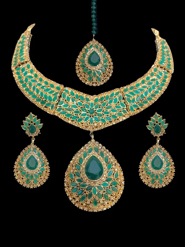 Artistic Statement Necklace-NS86 Rabeta necklace set- green   (READY TO SHIP)