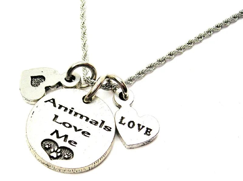 Vintage Pearl Necklace-Animals Love Me Stainless Steel Rope Chain Necklace