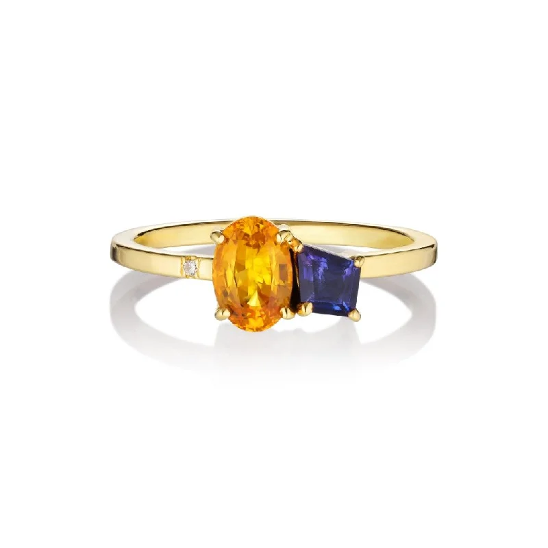 Men's Signet Ring-Varnaya Dodam 18K Gold Ring w. Diamonds & Sapphires