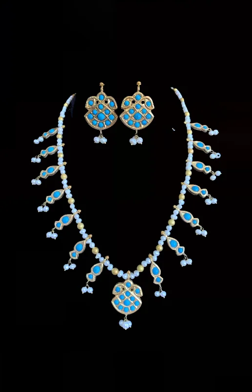 Opal Necklace for Women-NS218 feroza kali necklace with natural turquoise and fresh water pearls (SHIPS IN 4 WEEKS  )