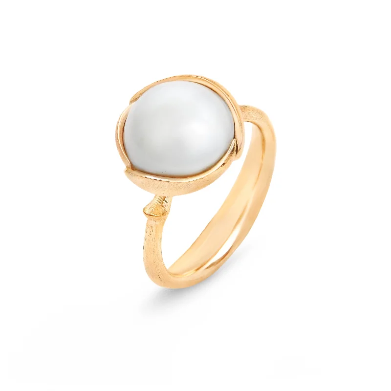 Men’s Rose Gold Ring-Small Lotus 18K Gold Ring w. Pearl