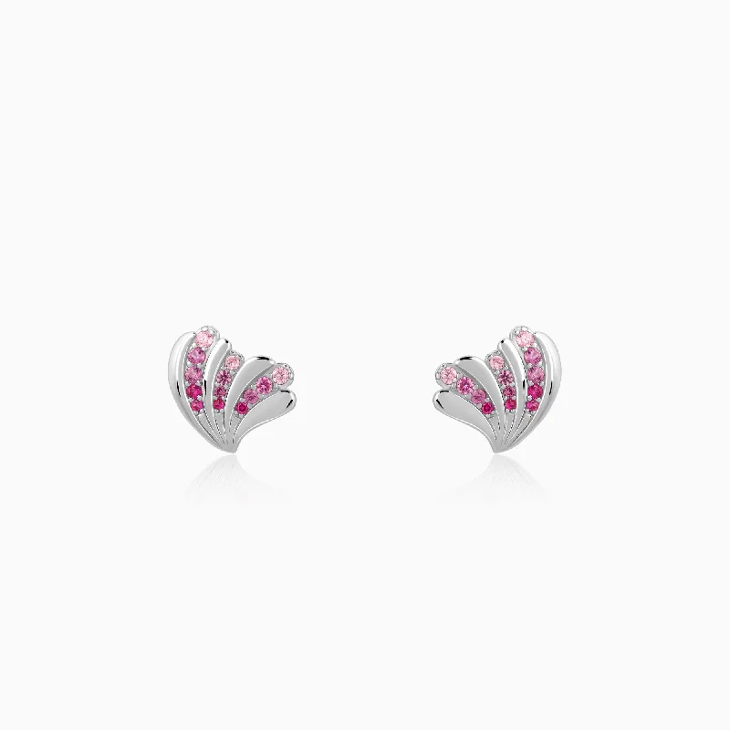 Elegant Diamond Hoop Earrings-Silver Waveshell Studs