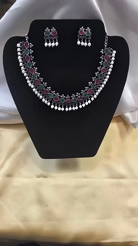 Elegant Choker Necklace-Adorable Multicolor With White Beaded Necklace With Earrings