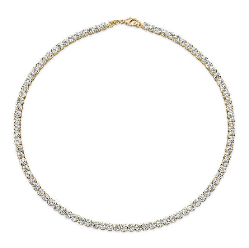 Trendy Long Necklace-Classic Bridal Collar Necklace with CZ Round Prong Set 14K Gold Plated 16 Inch