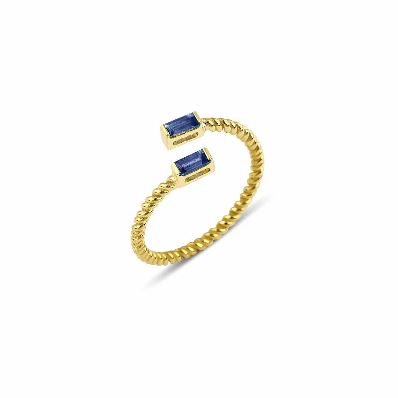 Dainty Engagement Ring-Lara Double Twist 18K Gold Ring w. Sapphires