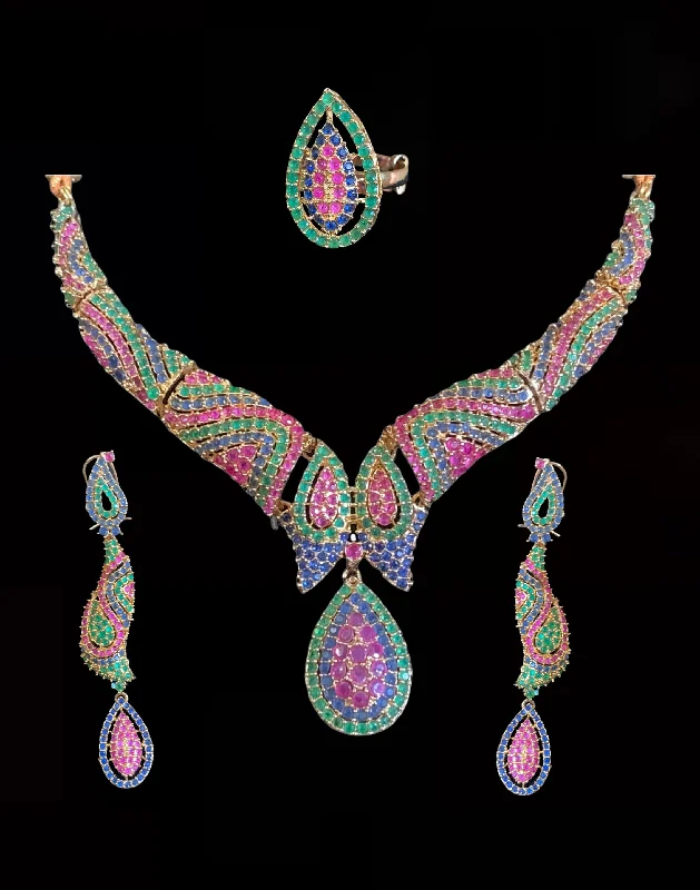 Dainty Silver Necklace-NS65 Deepa multicolor cz necklace set ( SHIPS IN 4 WEEKS  )