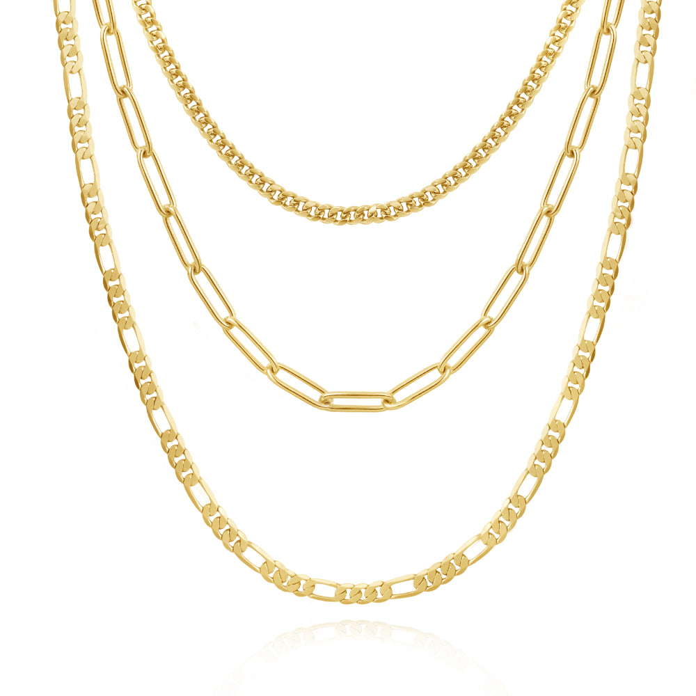 Beaded Statement Necklace-Dainty 14K Gold Layered Necklaces- Cuban+Figaro+4mm Paperclip