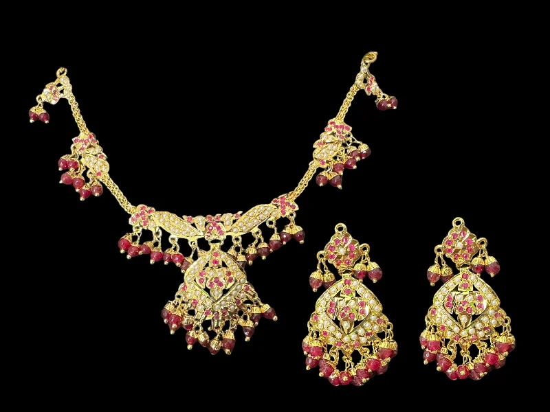 Luxury Gold Necklace-DNS118 jadau necklace in ruby pearl  ( READY TO SHIP )