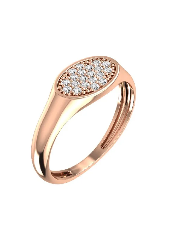 Bezel Set Engagement Ring-Oval Pavé Signet 18K Rose Gold Ring w. Lab-Grown Diamonds