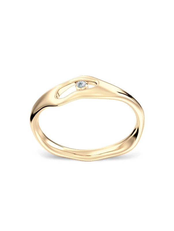 Elegant Diamond Ring-Liquid N°6 18K Gold Ring w. Diamond