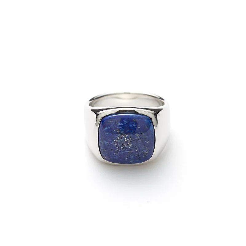 Silver Heart Ring-Hope Signet Silver Ring w. Lapis